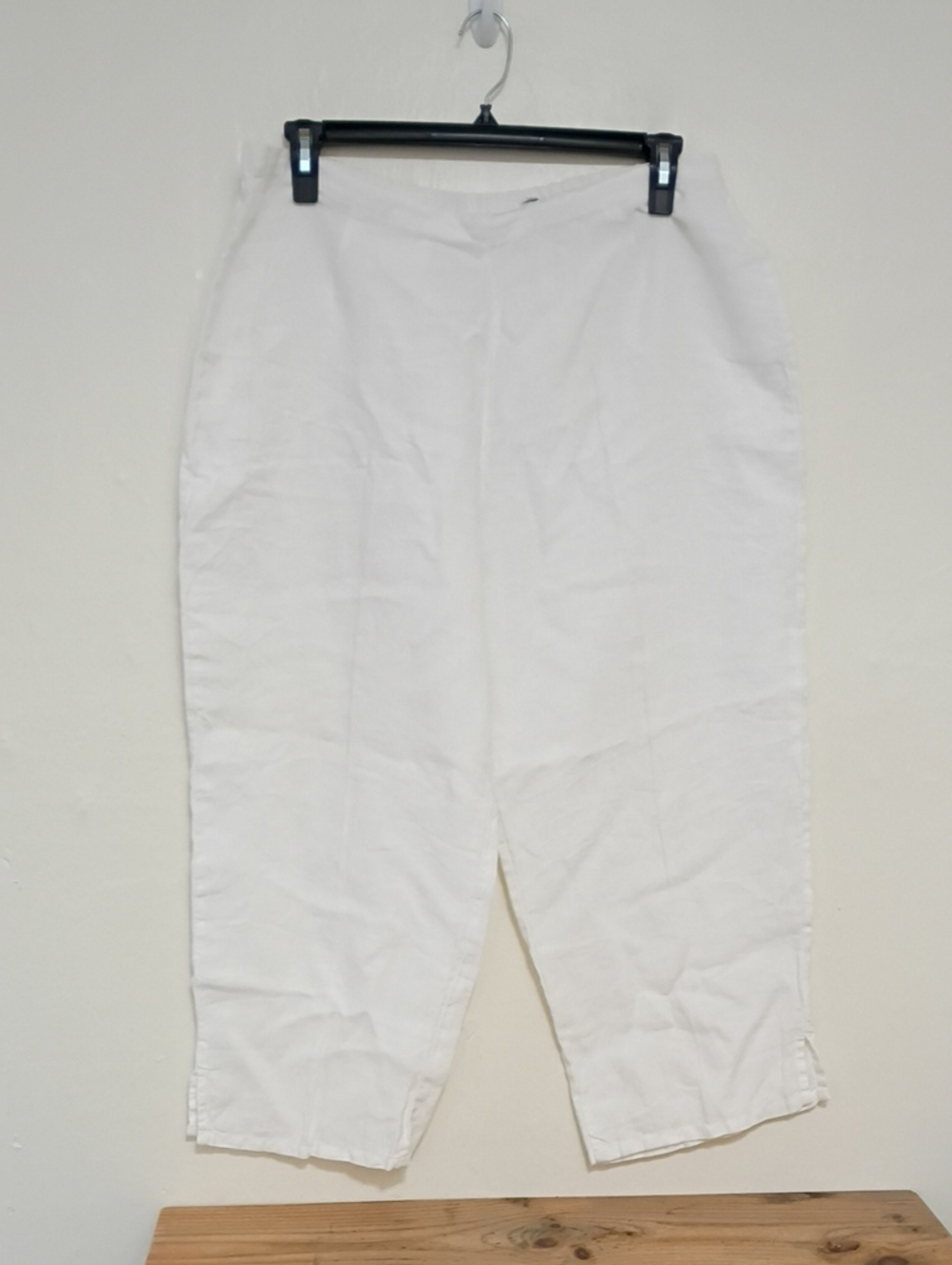 Heaven White 100% Linen High Waist Wide Leg Crop Pant Size XL W34"